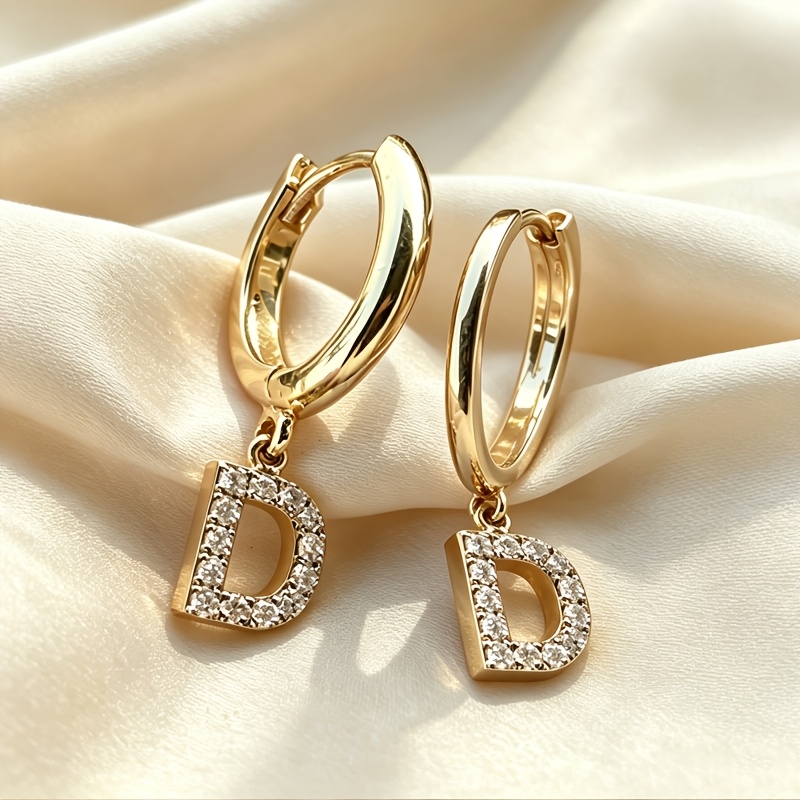 Custom 18K Gold Plated Letter Hoop Earrings with Rhinestones